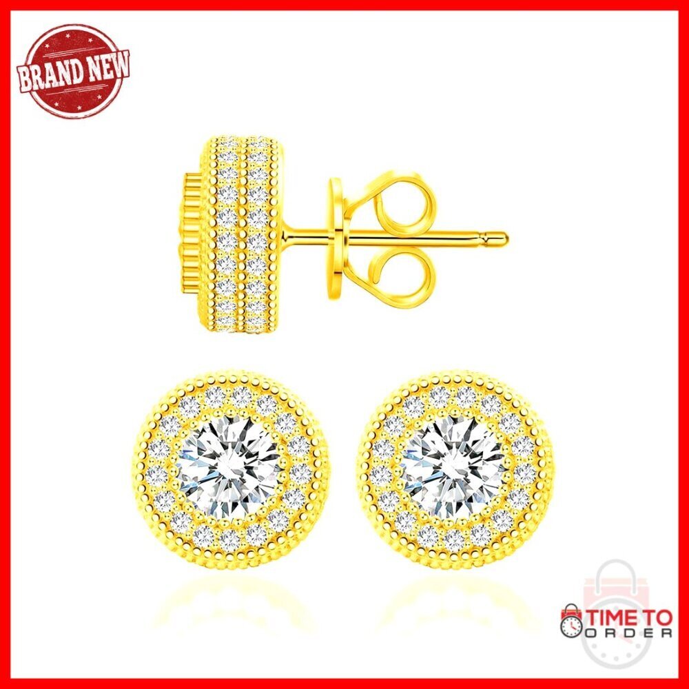 Sterling Silver Moissanite Stud Earrings with Halo Setting